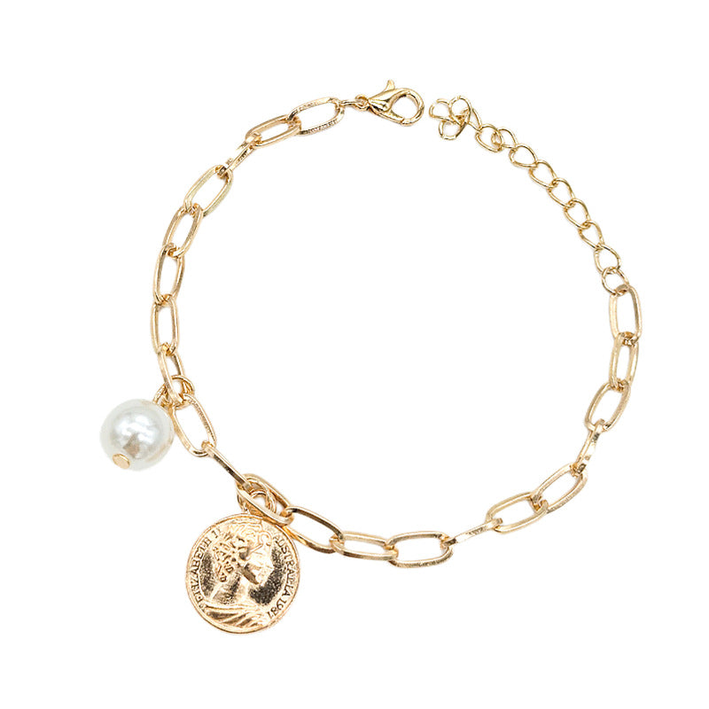 Simple Style Cross Heart Shape Artificial Pearl Alloy Plating Gold Plated Women'S Bracelets