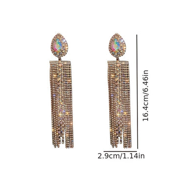 1 Pair Shiny Water Droplets Tassel Plating Inlay Alloy Crystal Silver Plated Drop Earrings