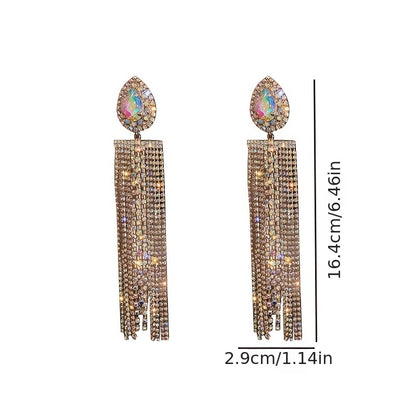 1 Pair Shiny Water Droplets Tassel Plating Inlay Alloy Crystal Silver Plated Drop Earrings