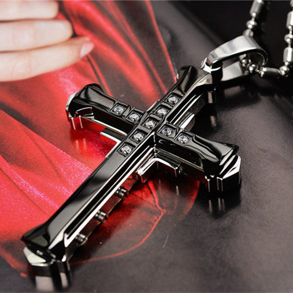 1 Piece Hip-hop Retro Cross Metal Plating Inlay Artificial Gemstones Men's Pendant Necklace