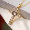 Ins Style Cross Heart Shape Copper 18k Gold Plated Zircon Pendant Necklace In Bulk