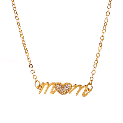 Mama Human Letter Heart Shape Copper Inlay Rhinestones Zircon Gold Plated Silver Plated Necklace