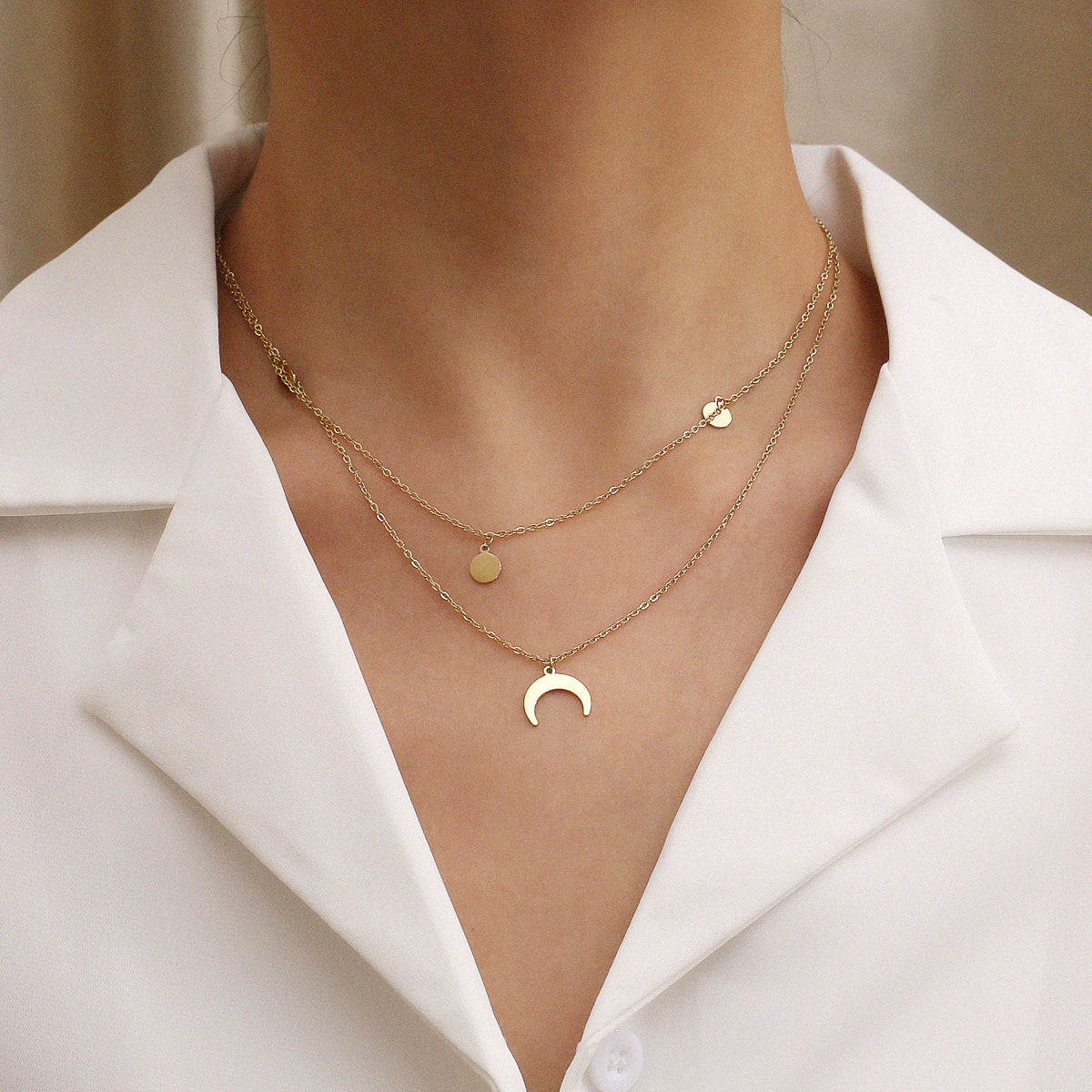 Simple Style Moon Stainless Steel Plating 14k Gold Plated Layered Necklaces