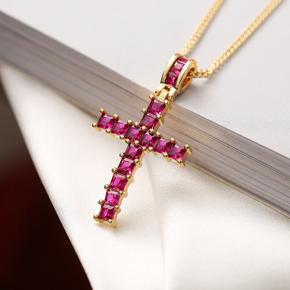 Ins Style Cross Copper Plating Inlay Zircon 18k Gold Plated Pendant Necklace