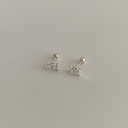 1 Pair Simple Style Square Sterling Silver Plating Inlay Zircon Ear Studs