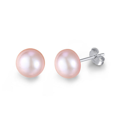 1 Pair Simple Style Round Sterling Silver Inlay Pearl 18k Gold Plated Ear Studs