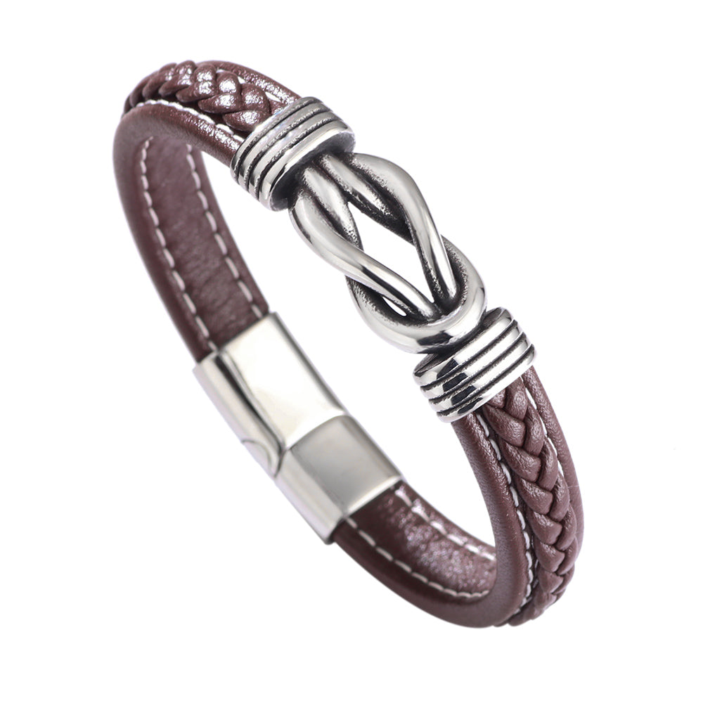 Hip-hop Solid Color Stainless Steel Pu Leather Men's Bangle