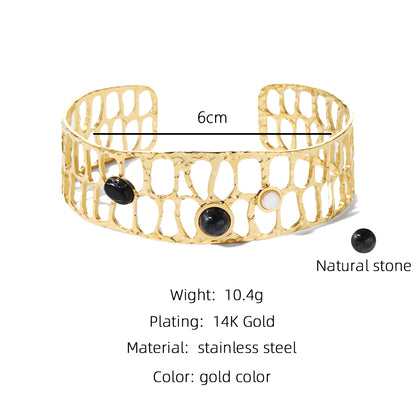 Vacation Round Stainless Steel Titanium Steel Plating Hollow Out Inlay Natural Stone 18k Gold Plated Bracelets