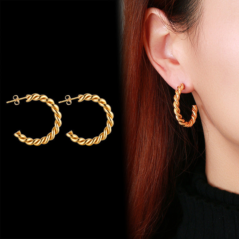 1 Pair Simple Style C Shape Plating Stainless Steel 18k Gold Plated Hoop Earrings Ear Studs