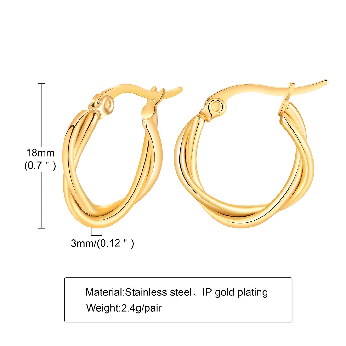 1 Pair Simple Style Classic Style Solid Color Plating Stainless Steel Gold Plated Earrings