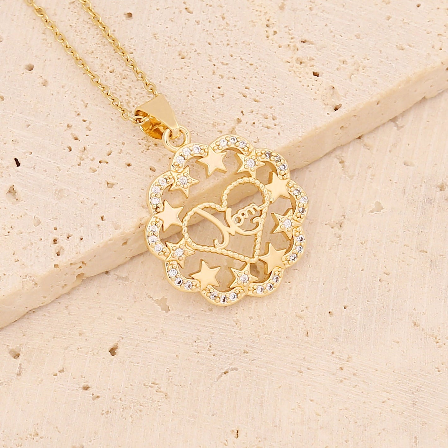 Wholesale Casual Mama Letter Heart Shape Stainless Steel Rhinestone 18k Gold Plated Zircon Pendant Necklace