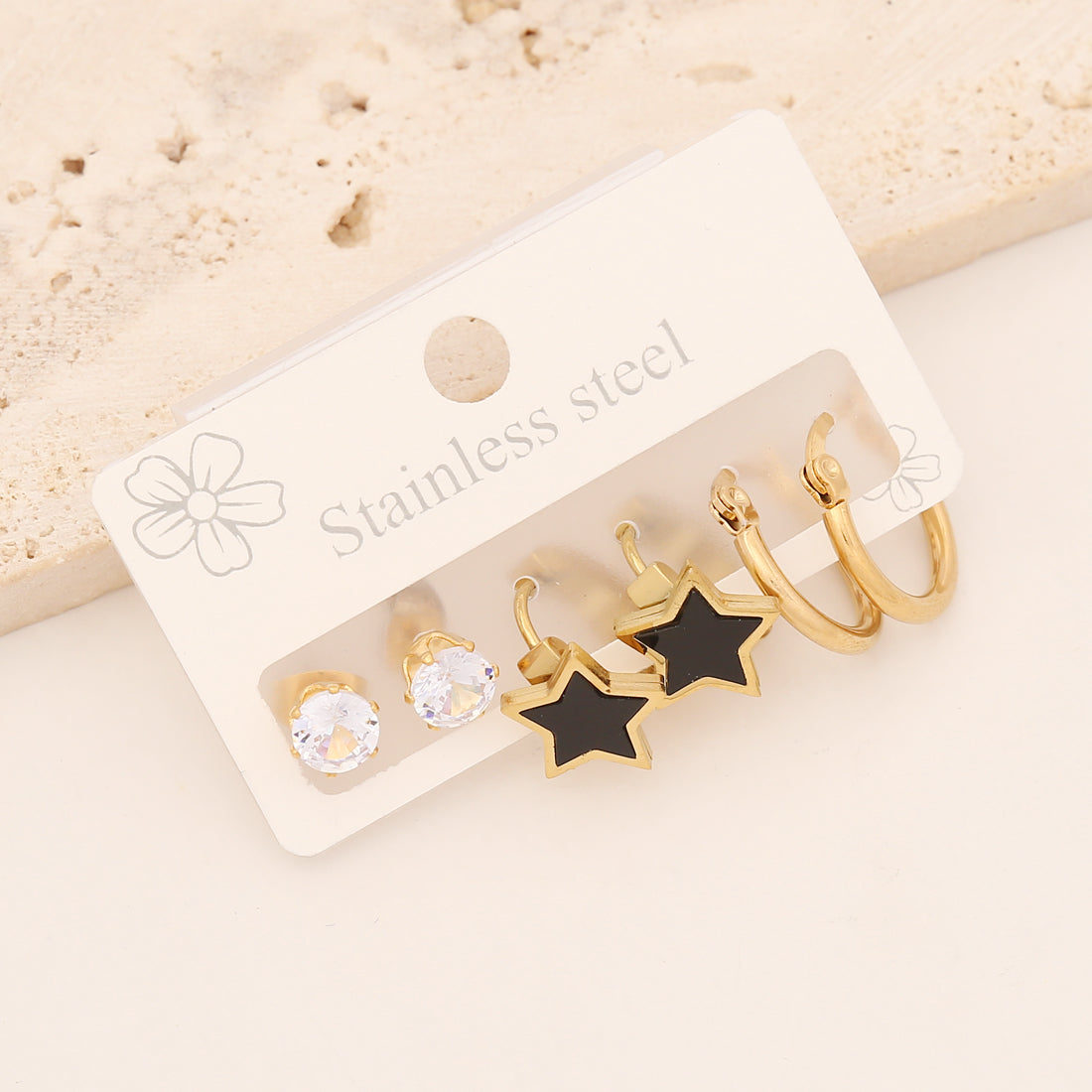 1 Set Casual Simple Style Pentagram Heart Shape Stainless Steel Enamel Earrings Ear Studs