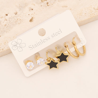 1 Set Casual Simple Style Pentagram Heart Shape Stainless Steel Enamel Earrings Ear Studs