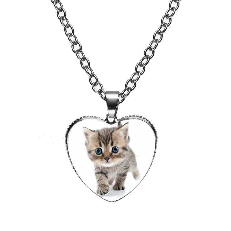 Cute Heart Shape Cat Glass Glass Plating Women's Pendant Necklace