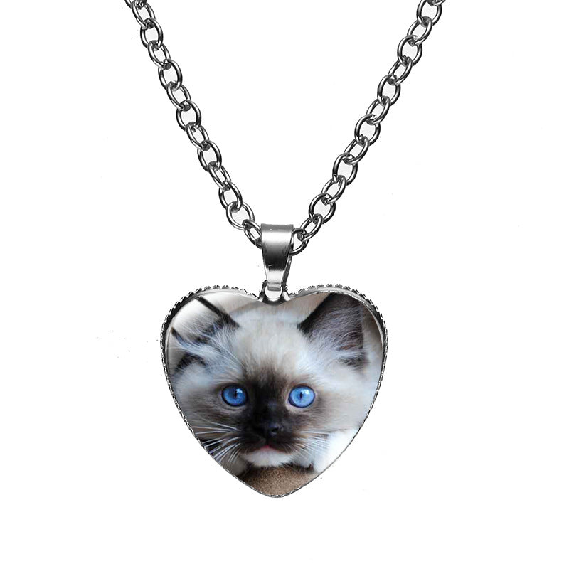 Cute Heart Shape Cat Glass Glass Plating Women's Pendant Necklace