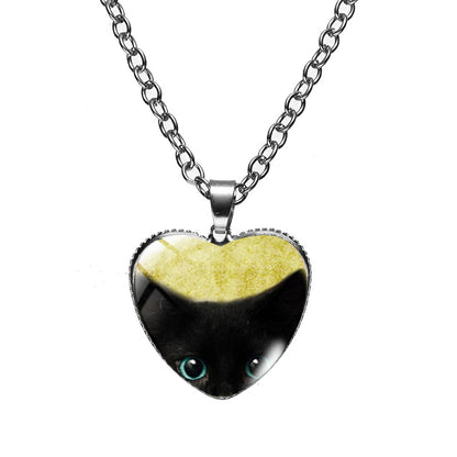 Cute Heart Shape Cat Glass Glass Plating Women's Pendant Necklace