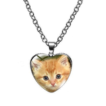 Cute Heart Shape Cat Glass Glass Plating Women's Pendant Necklace