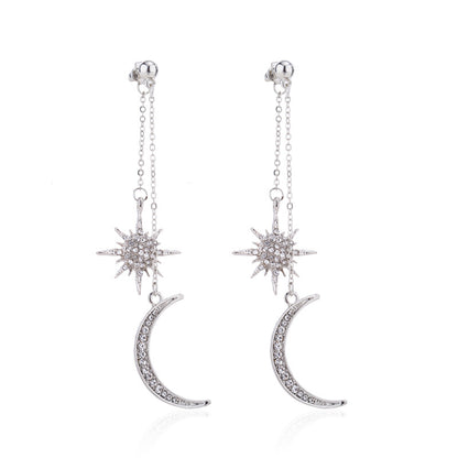 Wholesale Jewelry 1 Pair Shiny Star Moon Alloy Artificial Diamond Drop Earrings