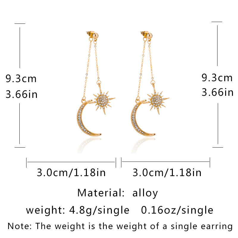 Wholesale Jewelry 1 Pair Shiny Star Moon Alloy Artificial Diamond Drop Earrings