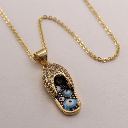 Ethnic Style Slippers Eye Copper Inlay Zircon 18k Gold Plated Pendant Necklace