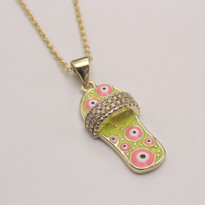 Ethnic Style Slippers Eye Copper Inlay Zircon 18k Gold Plated Pendant Necklace