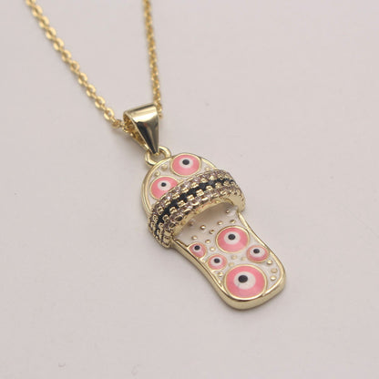 Ig Style Simple Style Slippers Eye Copper Inlay Zircon 18k Gold Plated Pendant Necklace