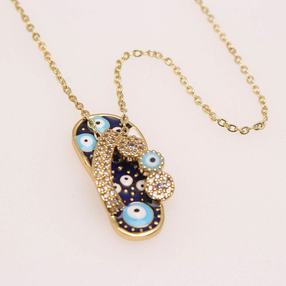 Ethnic Style Slippers Eye Copper Inlay Zircon 18k Gold Plated Pendant Necklace