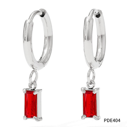 1 Pair Retro Geometric Stainless Steel Inlay Zircon Drop Earrings