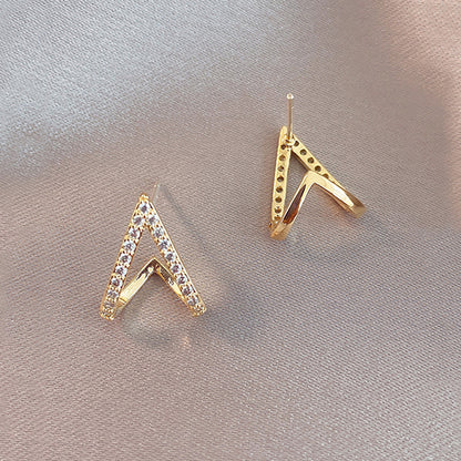 1 Pair Shiny Triangle Stainless Steel Inlay Zircon Ear Studs