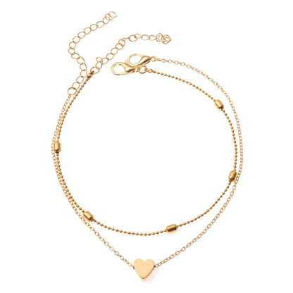 Simple Style Round Heart Shape Gold Plated Silver Plated Imitation Pearl Alloy Wholesale Anklet
