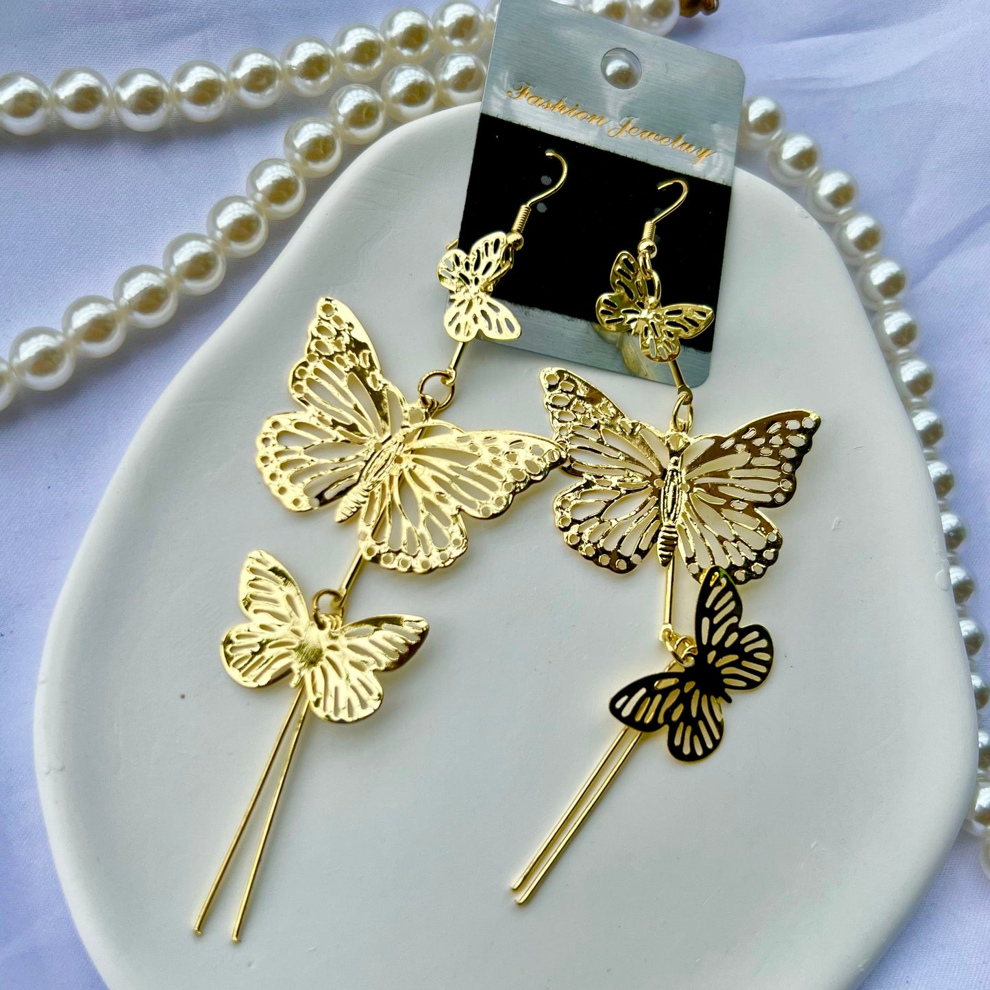 Wholesale Jewelry 1 Pair Vintage Style Butterfly Metal Gold Plated Silver Plated Drop Earrings