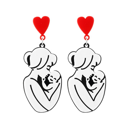 Wholesale Jewelry 1 Pair Mama Portrait Heart Shape Arylic Drop Earrings