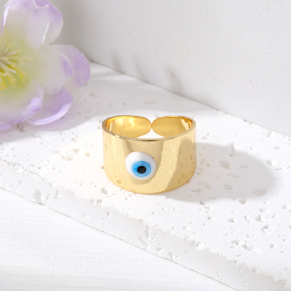 Simple Style Devil's Eye Copper Enamel Open Ring