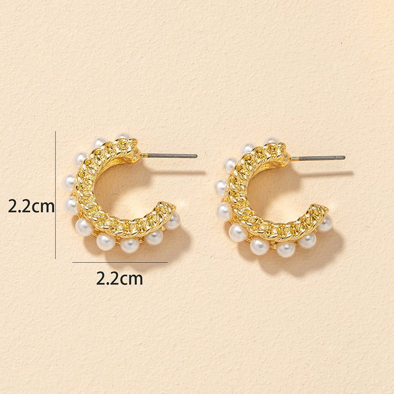 1 Pair Korean Style C Shape Plating Inlay Alloy Pearl Ear Studs