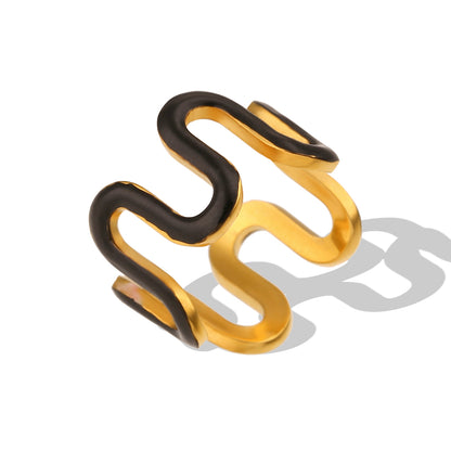 Simple Style Waves Stainless Steel Enamel Plating 18k Gold Plated Wave Ring