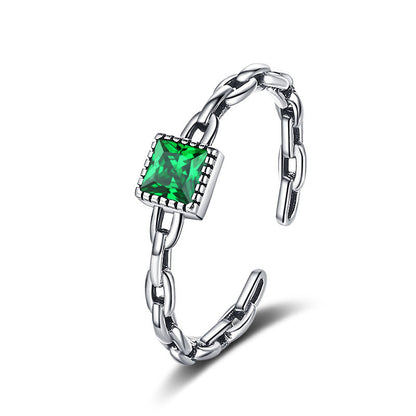 Modern Style Square Sterling Silver Inlay Zircon Open Ring