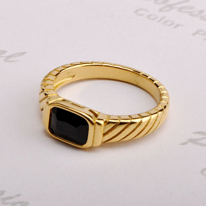 Wholesale Vintage Style Rectangle Titanium Steel Rhinestones Rings