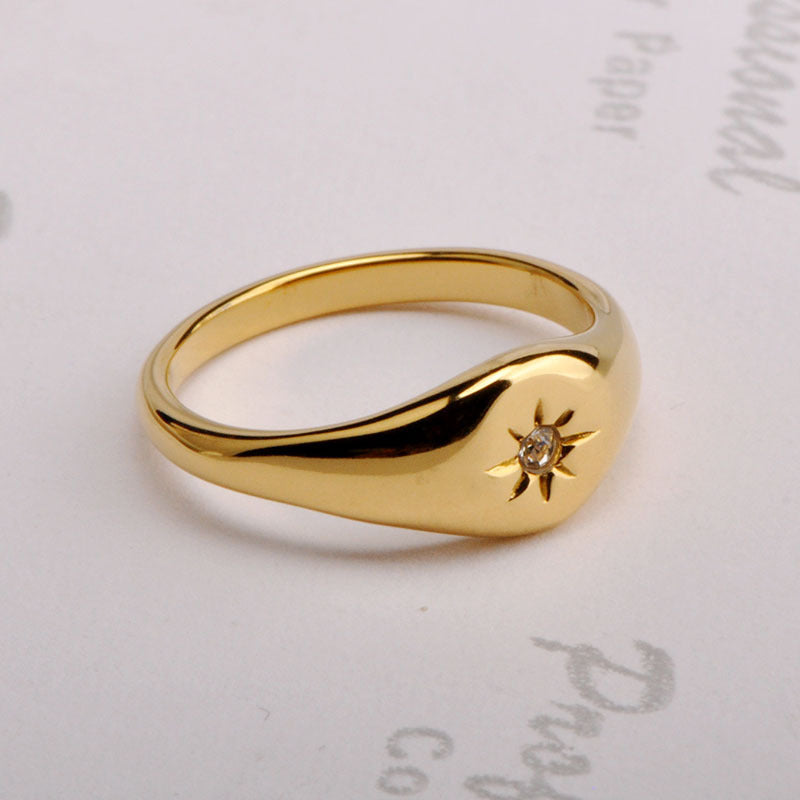 Simple Style Star Titanium Steel Plating Inlay Rhinestones Rings