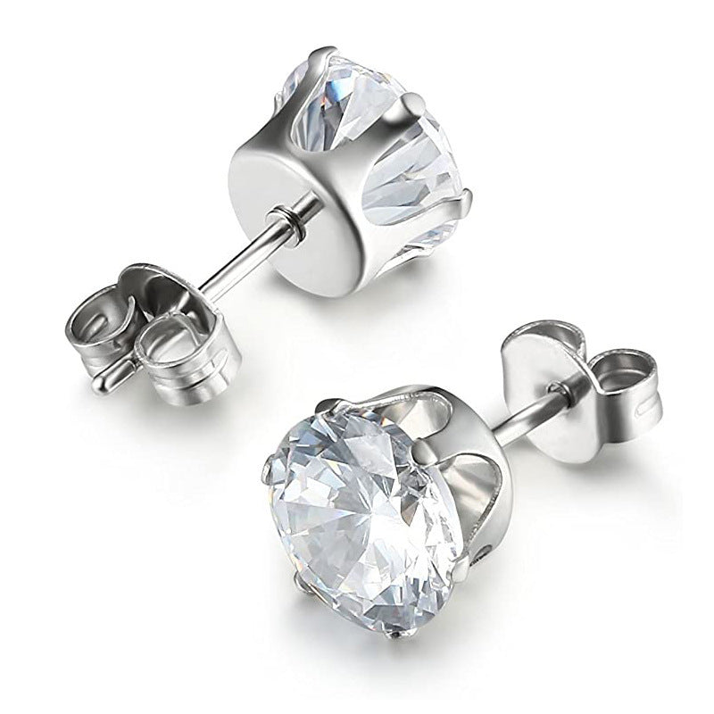 Simple Style Round Stainless Steel Plating Inlay Zircon Ear Studs 1 Pair