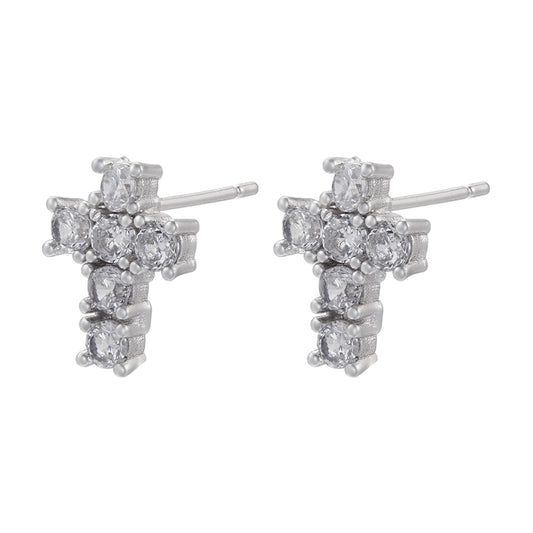 1 Pair Elegant Cross Copper Plating Inlay Zircon 18k Gold Plated Ear Studs