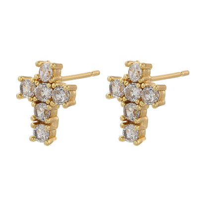 1 Pair Elegant Cross Copper Plating Inlay Zircon 18k Gold Plated Ear Studs