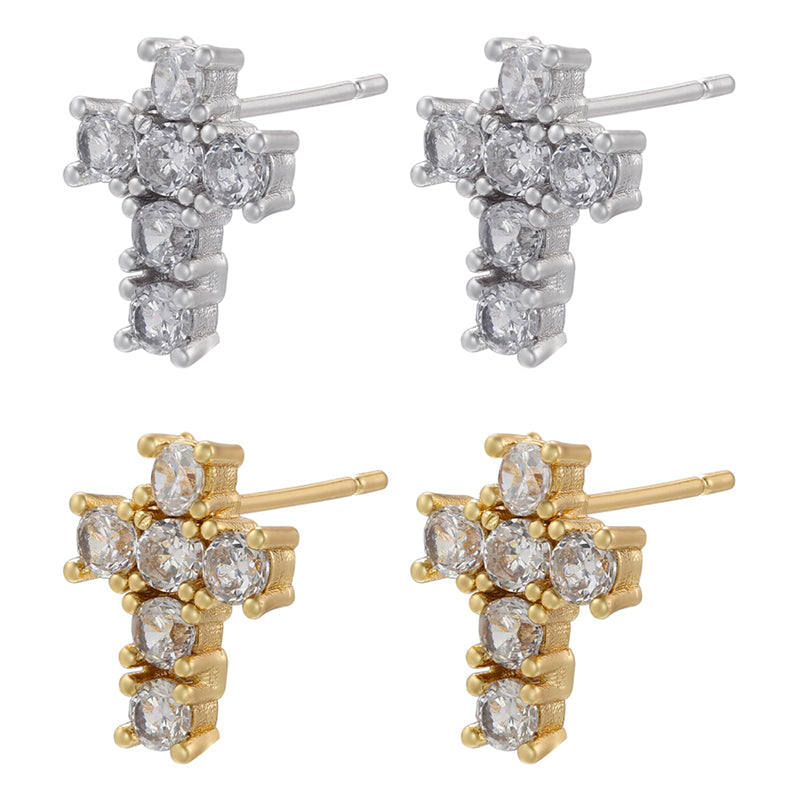 1 Pair Elegant Cross Copper Plating Inlay Zircon 18k Gold Plated Ear Studs