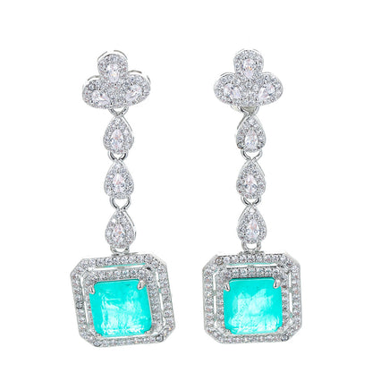 1 Pair Retro Square Water Droplets Copper Inlay Zircon Drop Earrings