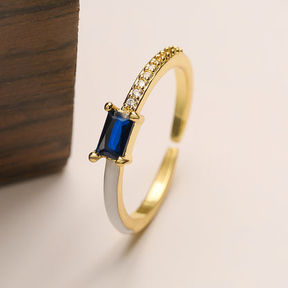 Simple Style Square Copper Plating Inlay Zircon 18k Gold Plated Open Ring