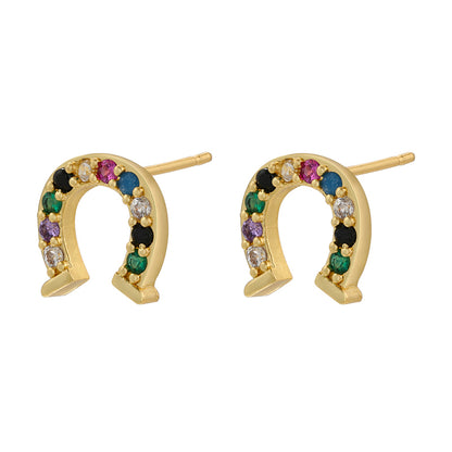 1 Pair Shiny Horseshoe Plating Inlay Copper Zircon 18k Gold Plated Ear Studs