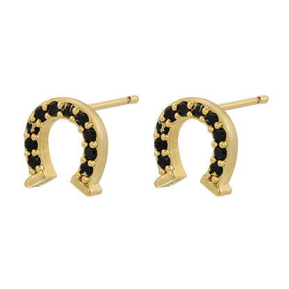 1 Pair Shiny Horseshoe Plating Inlay Copper Zircon 18k Gold Plated Ear Studs