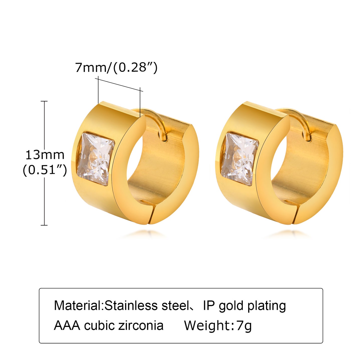 1 Pair Elegant Round Square Stripe Plating Inlay Stainless Steel Zircon 18k Gold Plated Hoop Earrings