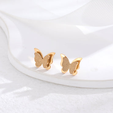 1 Pair Classic Style Artistic Butterfly Plating Inlay Titanium Steel Zircon 24k Gold Plated Ear Studs