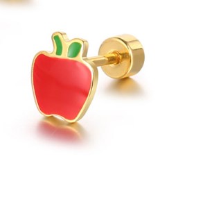 Cute Apple Titanium Steel Plating Ear Studs 1 Piece