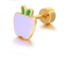 Cute Apple Titanium Steel Plating Ear Studs 1 Piece